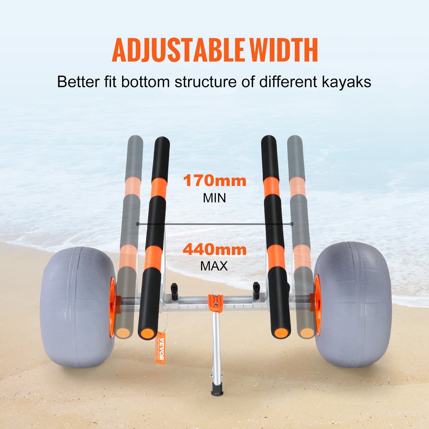VEVOR Adjustable Kayak Cart Canoe Carrier 350lbs Load with 12'' Tires Foldable