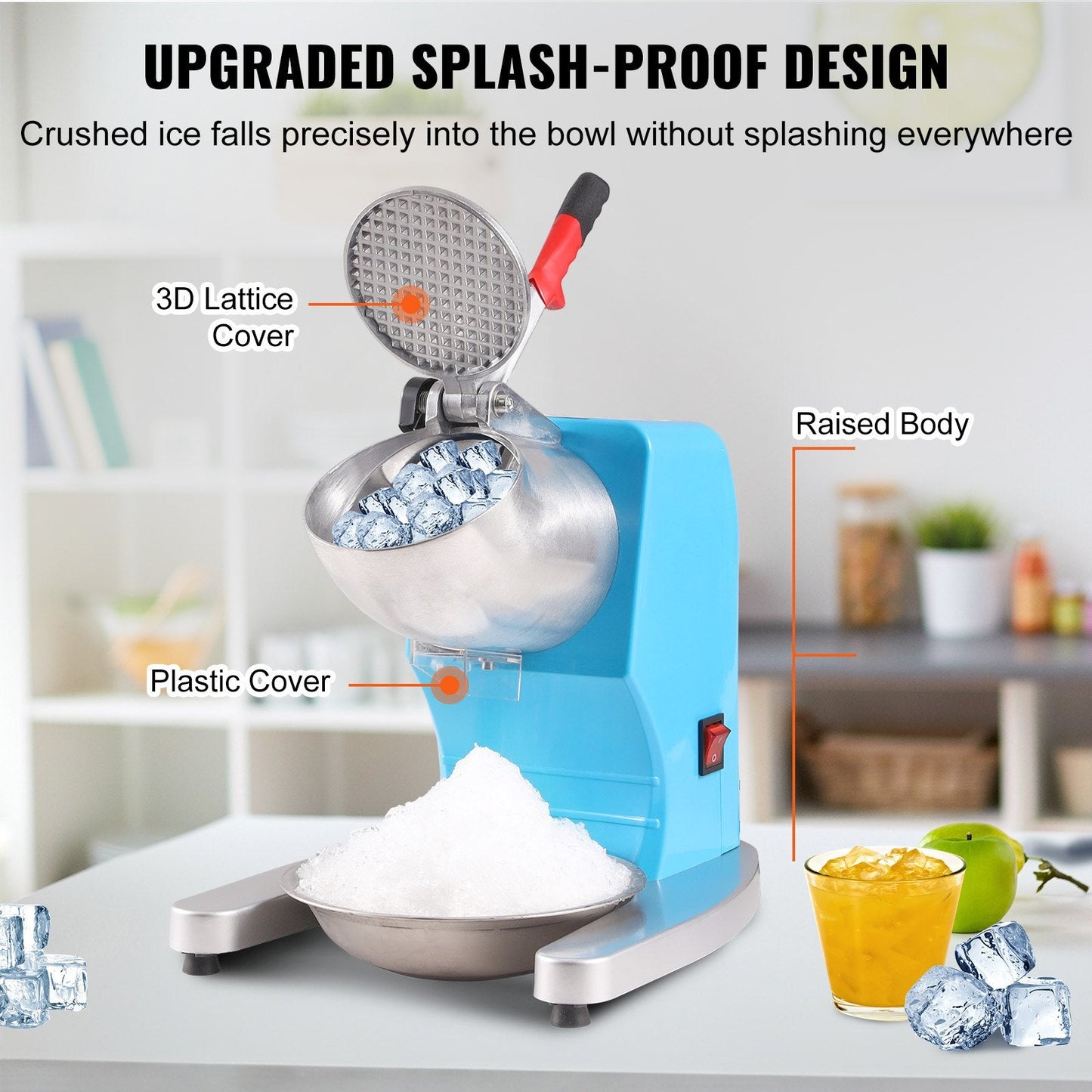Electric Ice Crusher & Shaver, 100KG/H, 4-Blade, Stainless Steel, Blue