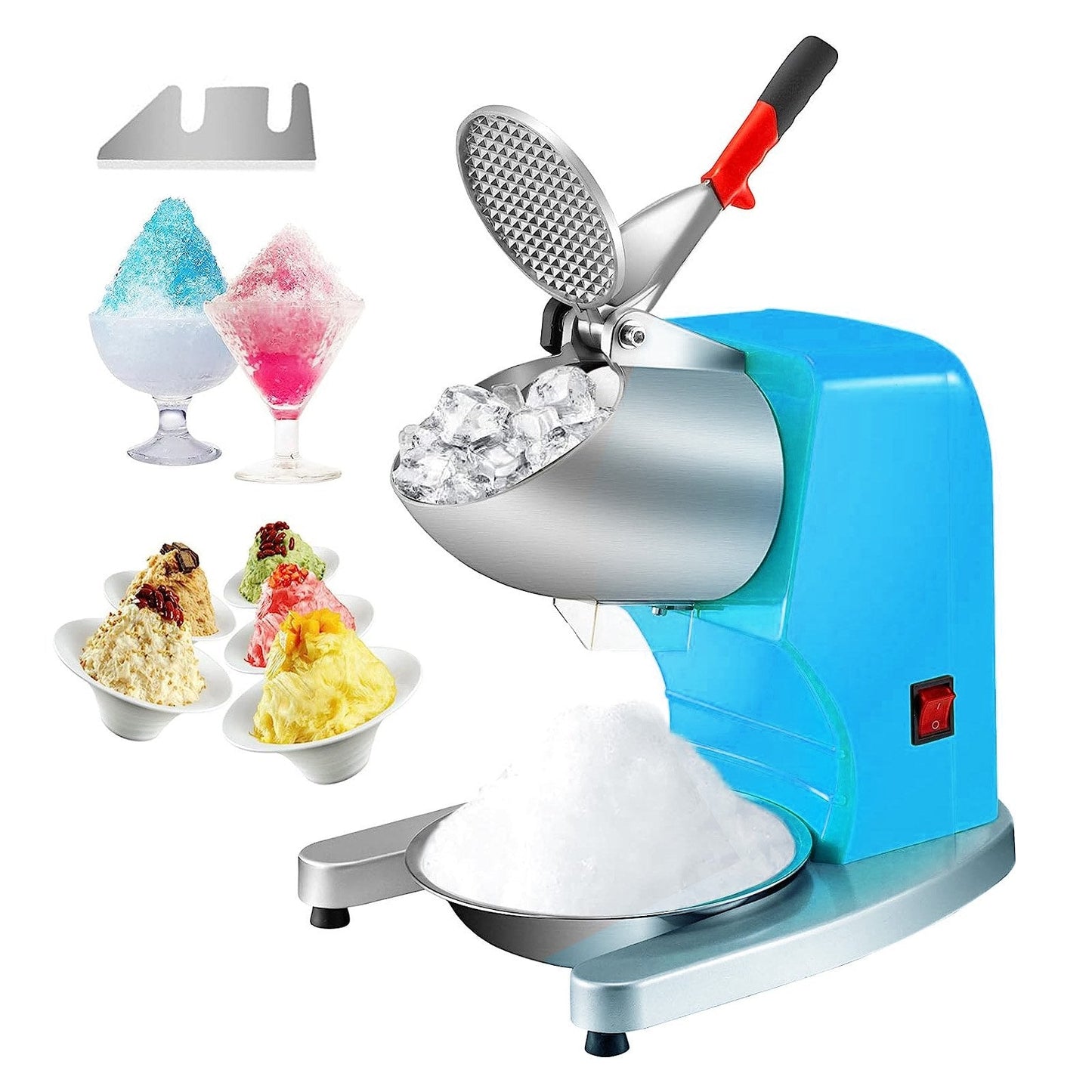 Electric Ice Crusher & Shaver, 100KG/H, 4-Blade, Stainless Steel, Blue