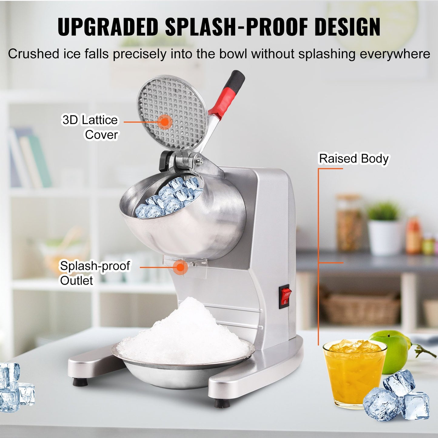 VEVOR Ice Crushers Machine, 220lbs Per Hour Electric Snow Cone Maker with 4 Blades,