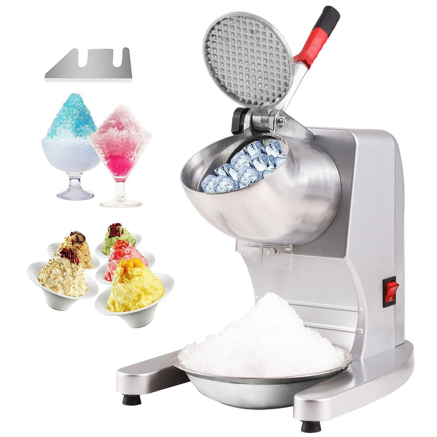 Electric 100 kg/hr Snow Cone Maker with 4 Blades, Stainless Steel, 300W