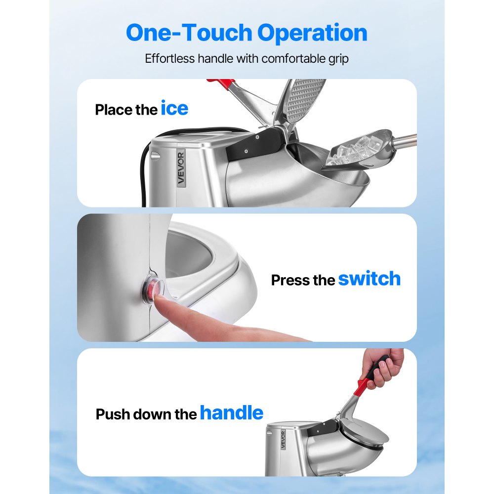 VEVOR Commercial Ice Crusher 100KG/H Electric Snow Cone Maker Shaved Ice Silver