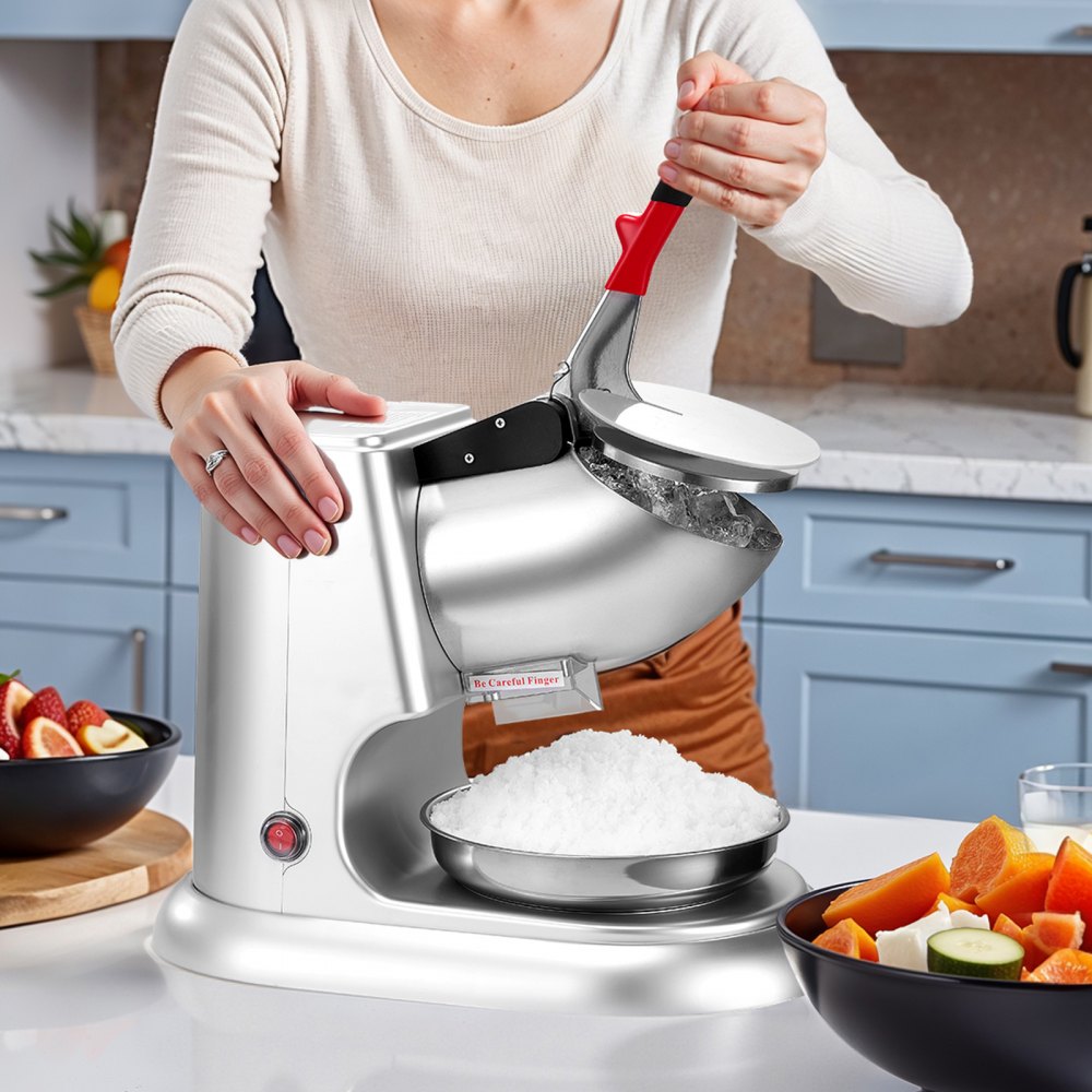 VEVOR Commercial Ice Crusher 100KG/H Electric Snow Cone Maker Shaved Ice Silver