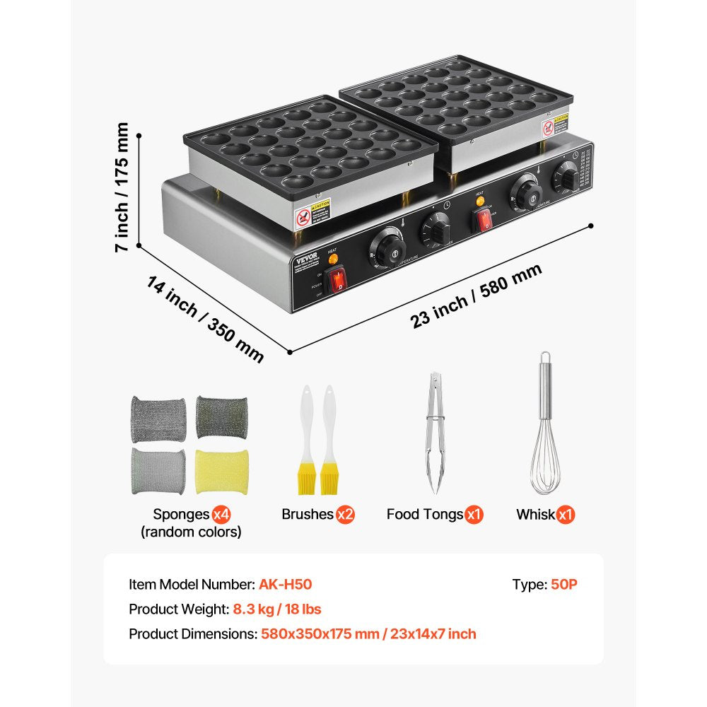 50PCS Mini Dutch Pancake Maker Commercial Dorayaki Baker Non-stick 1800W