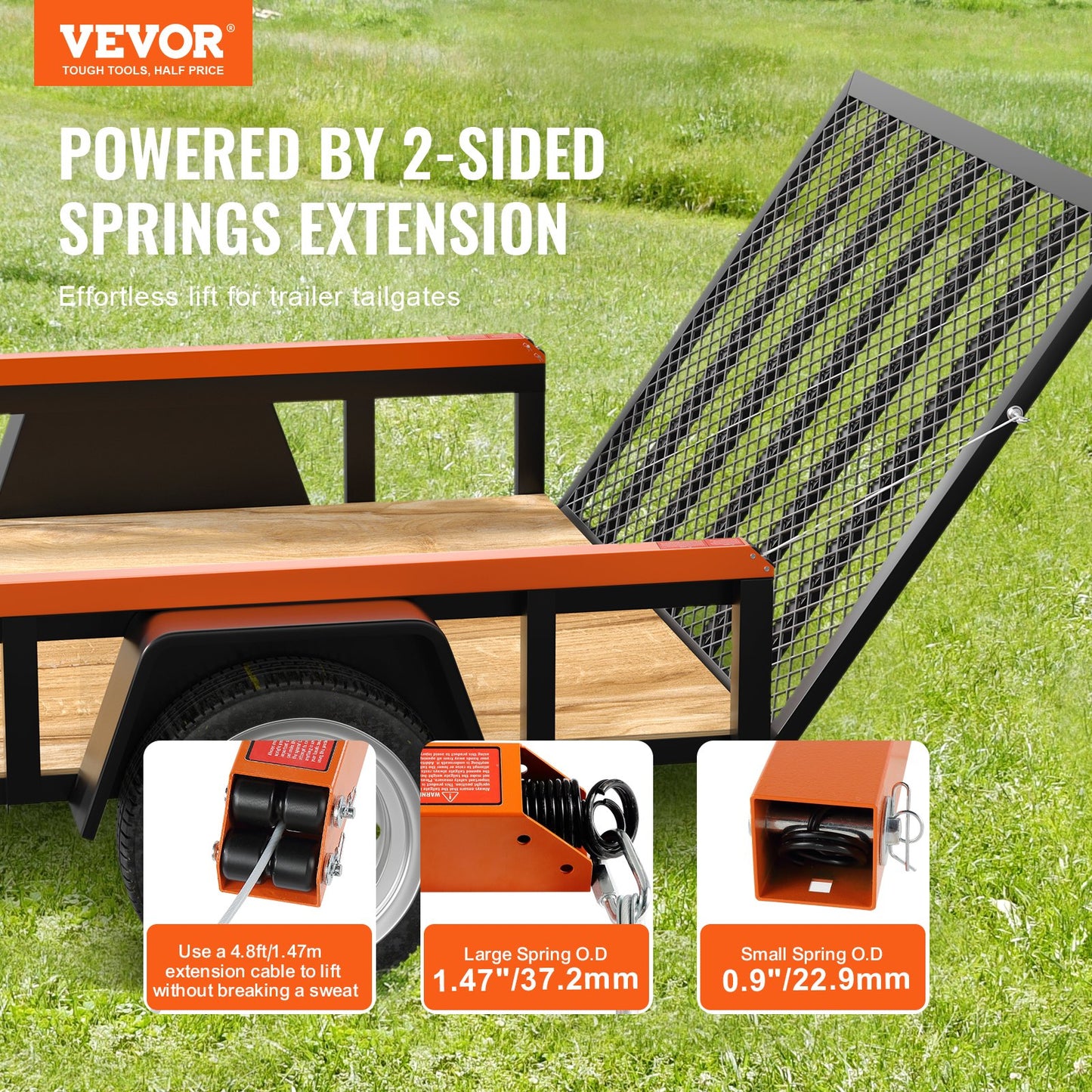 VEVOR 2-Sided Trailer Tailgate Lift Assist, 163 kg Load Capacity, Compatible with