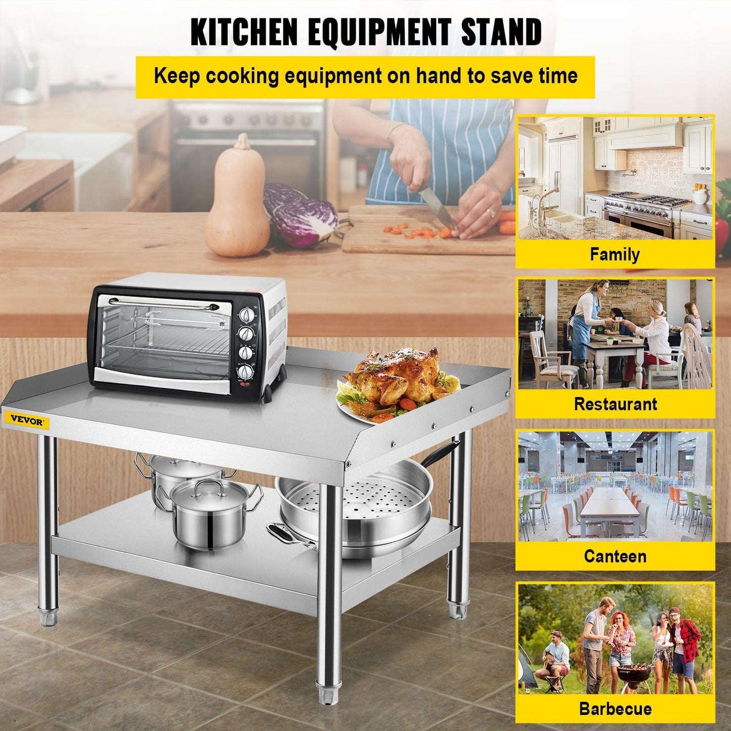 Stainless Steel Grill Stand Table with Adjustable Undershelf, 450 kg Capacity