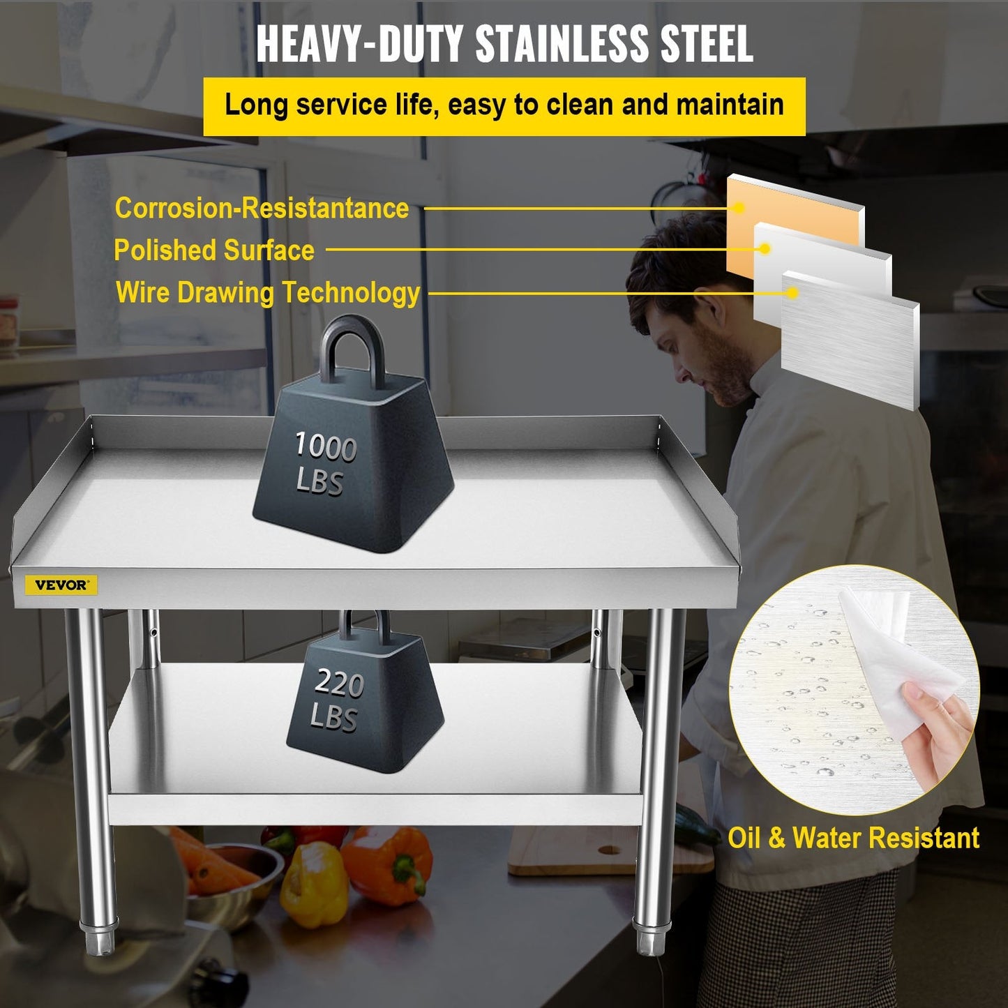 Stainless Steel Grill Stand Table with Adjustable Undershelf, 450 kg Capacity
