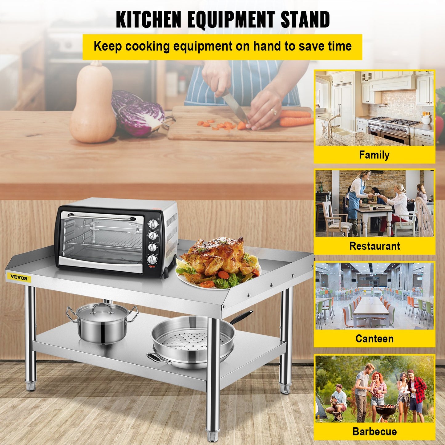 VEVOR Stainless Steel Equipment Grill Stand, 122 x 76 x 61cm Stainless Table, Grill