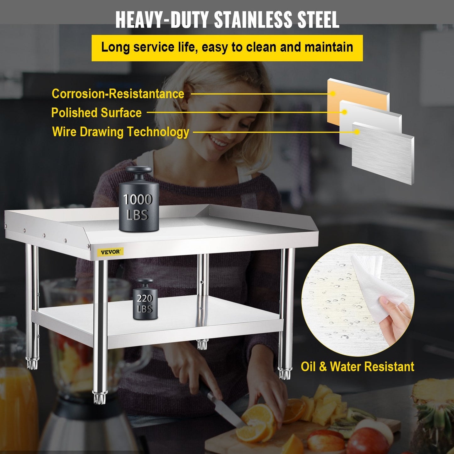 Stainless Steel Grill Stand with Adjustable Storage, 450 kg Capacity, 152x76x61 cm