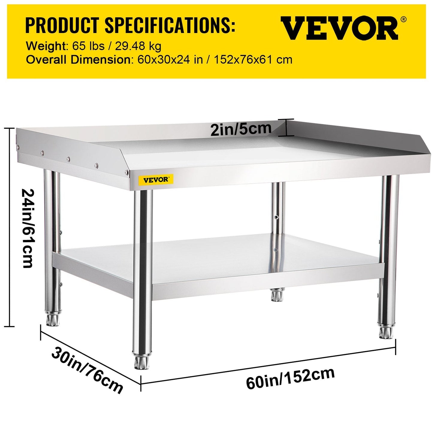 Stainless Steel Grill Stand with Adjustable Storage, 450 kg Capacity, 152x76x61 cm