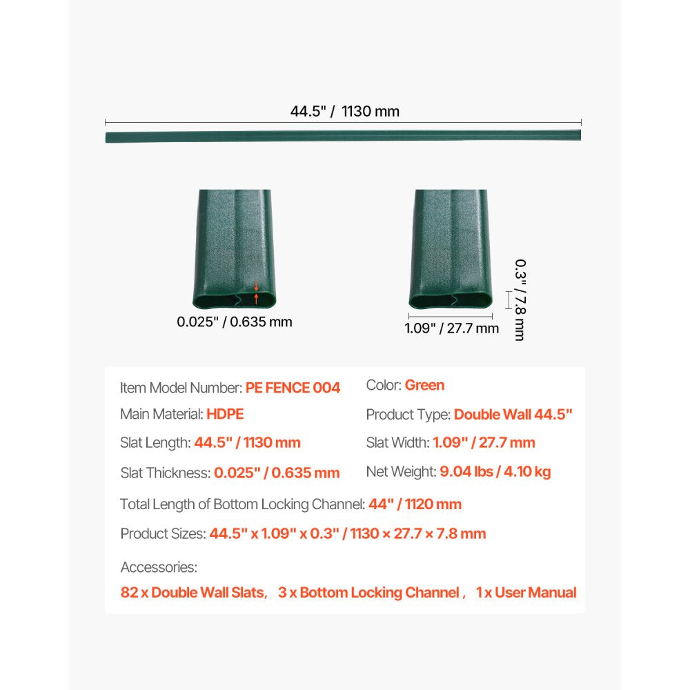 Chain Link Fence Privacy Slats Double-Wall for 1.2m High Fence Bottom Lock