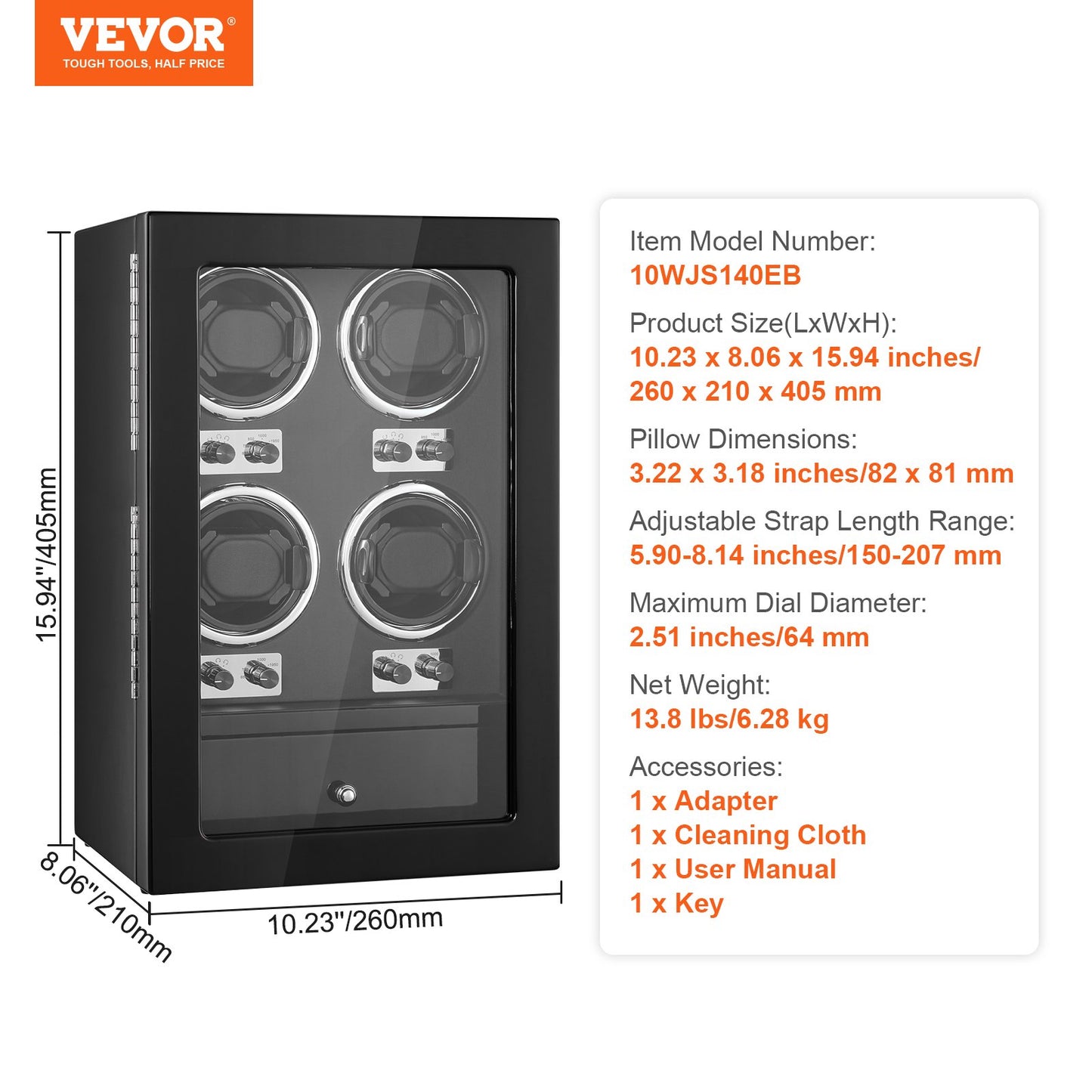 VEVOR Watch Winder, Watch Winder for 4 Men's and Women's Automatic Watches, with
