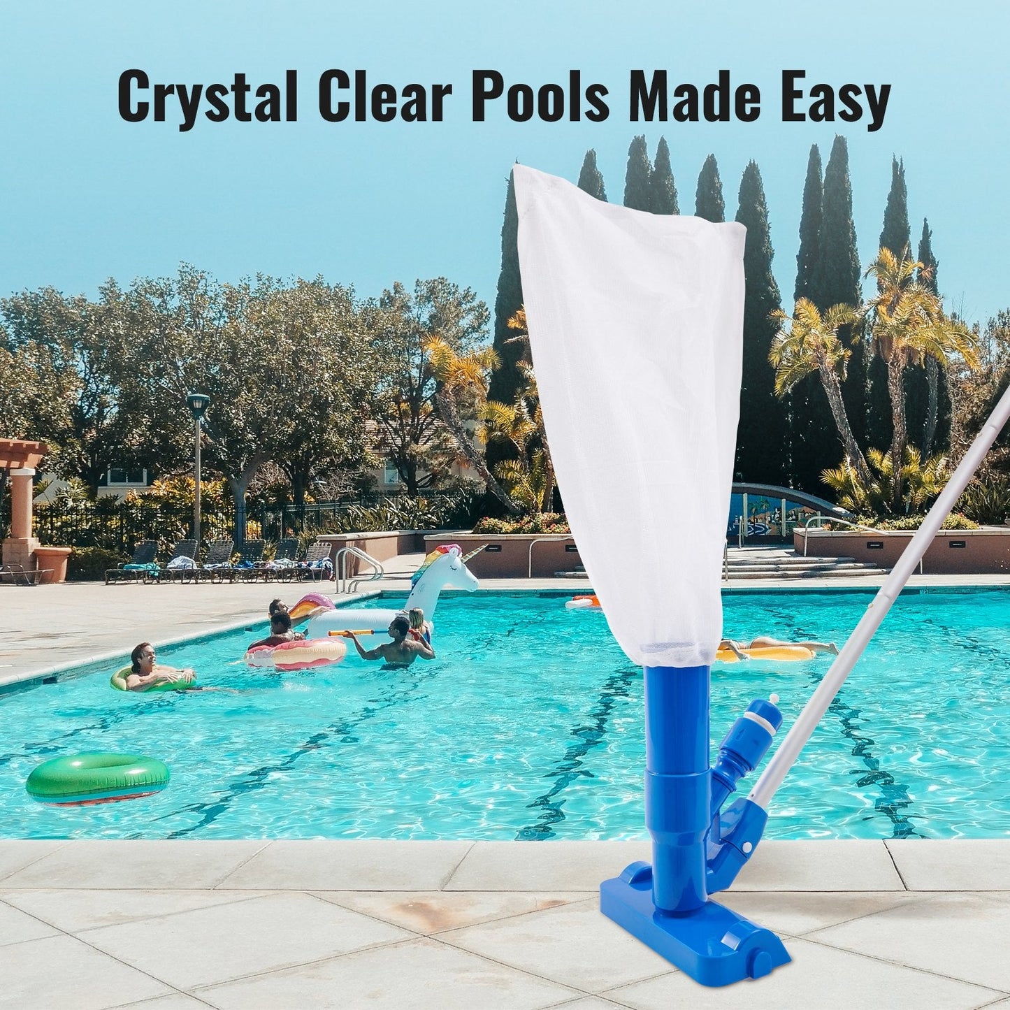 Portable Pool Vacuum Cleaner with 3 Brushes & 6-Section Pole for Pools & Spas