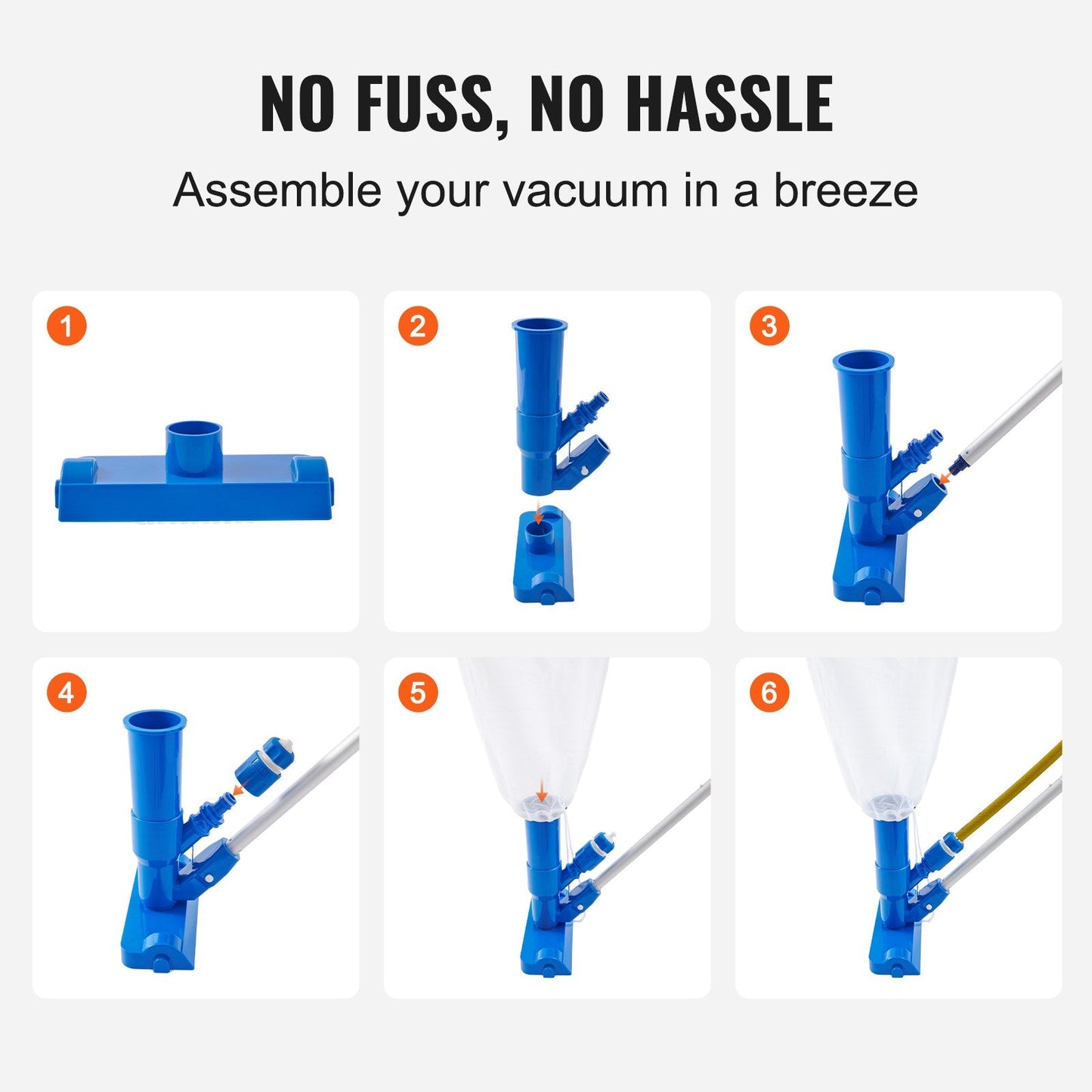 Portable Pool Vacuum Cleaner with 3 Brushes & 6-Section Pole for Pools & Spas