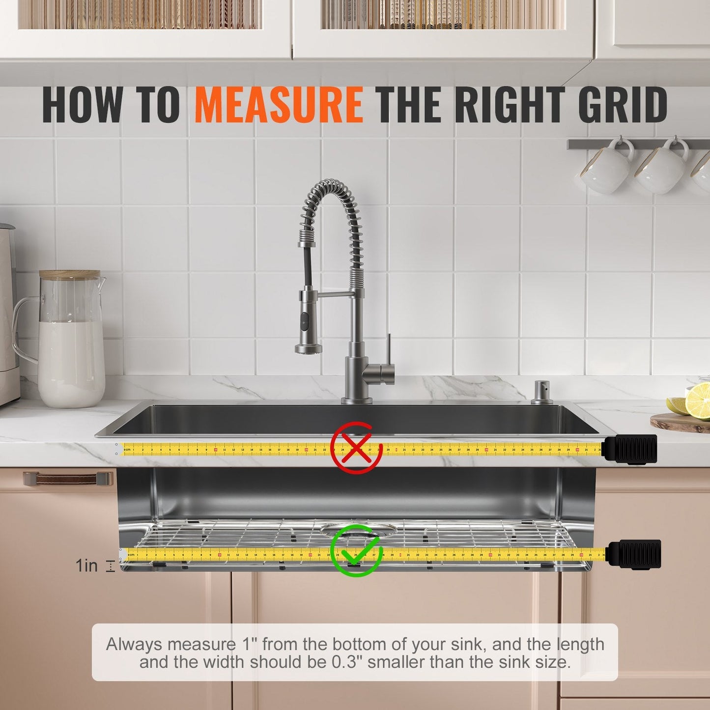Stainless Steel Sink Protector Grid, 699x343 mm, Rear Drain, Silver Finish