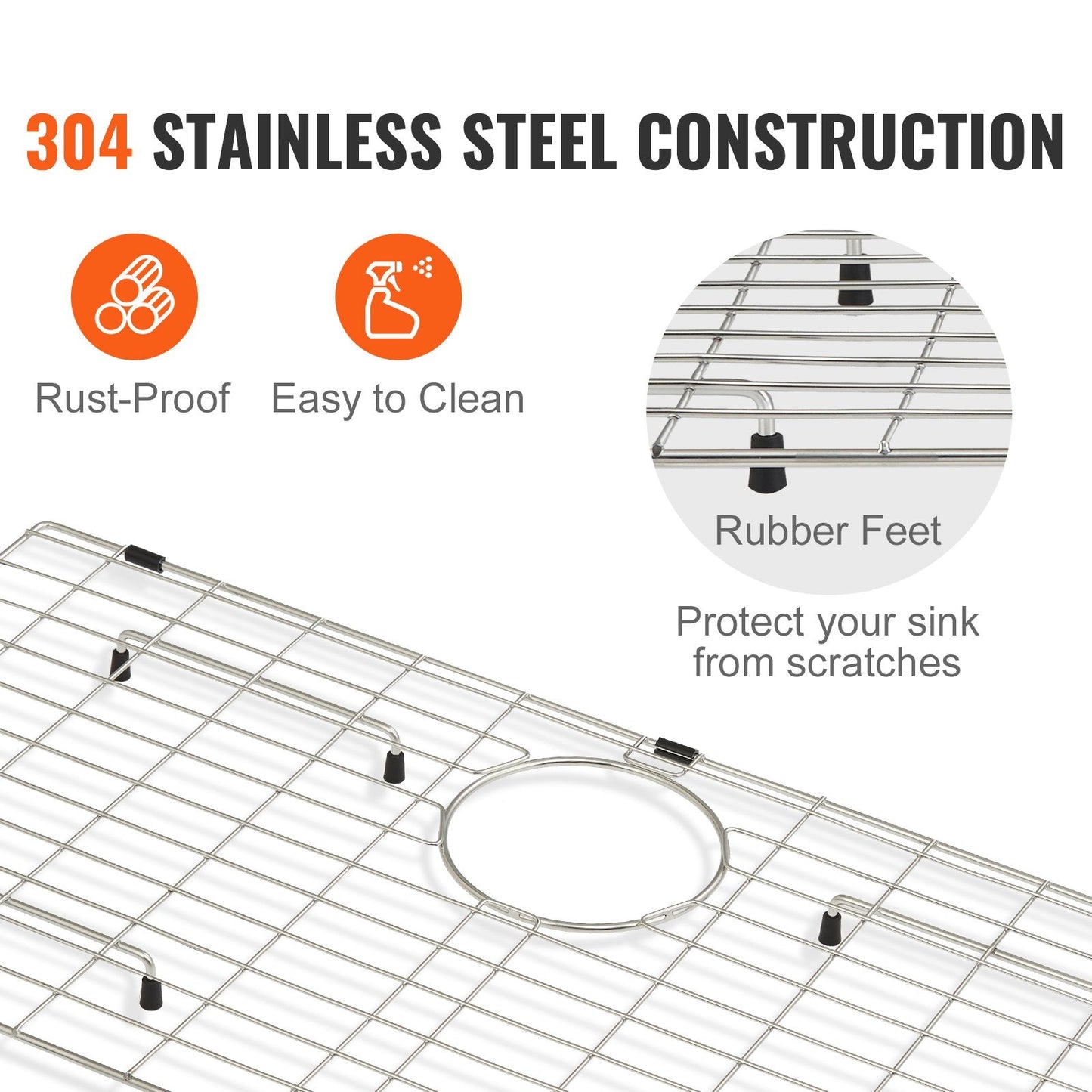 Stainless Steel Sink Protector Grid, 699x343 mm, Rear Drain, Silver Finish