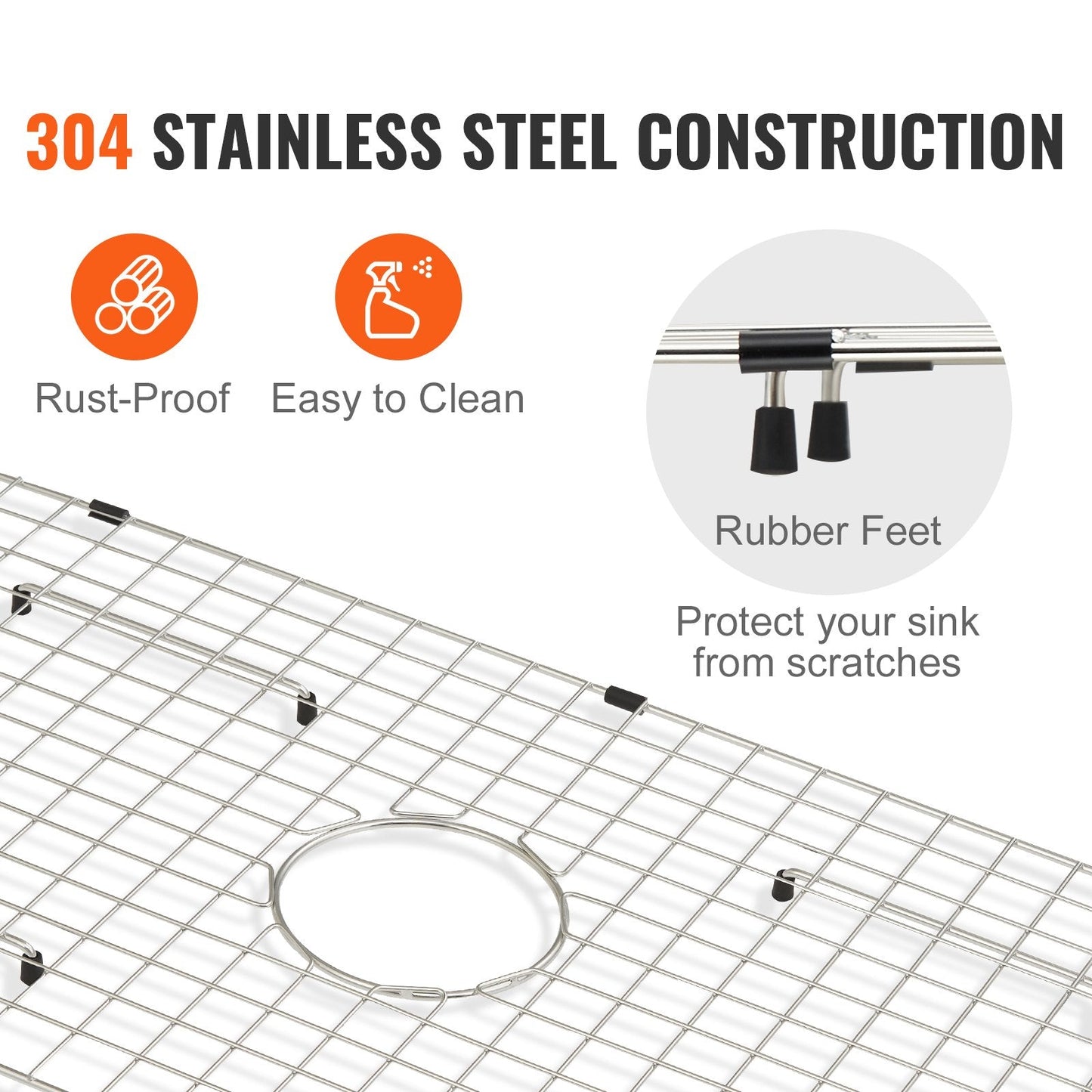 Stainless Steel Sink Protector Grid, 72.5x39.5 cm, Centered Drain Design