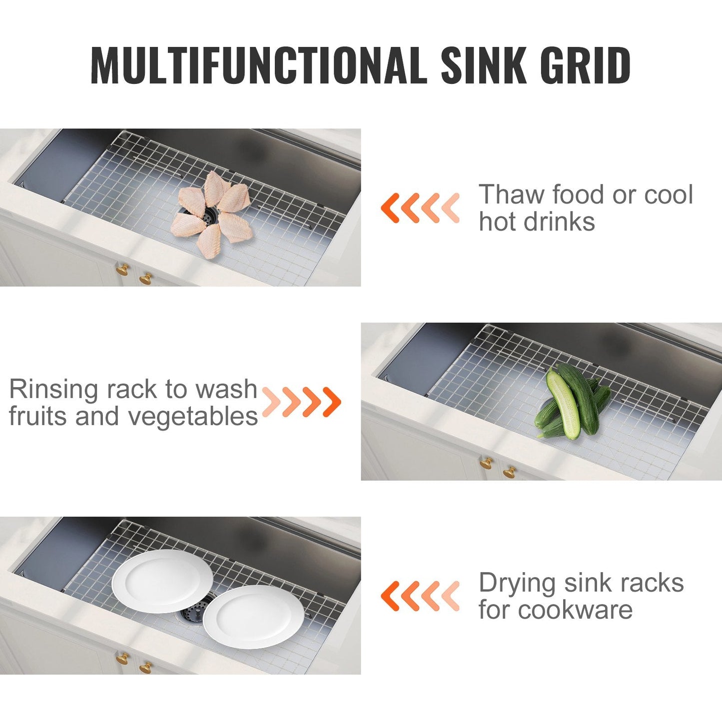 Stainless Steel Sink Protector Grid, 72.5x39.5 cm, Centered Drain Design