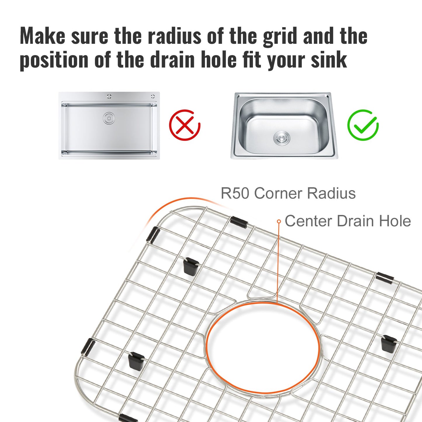 VEVOR Sink Protector Grid 2PCS, 13.7"x11.6" Stainless Steel Sink Grates, Centered