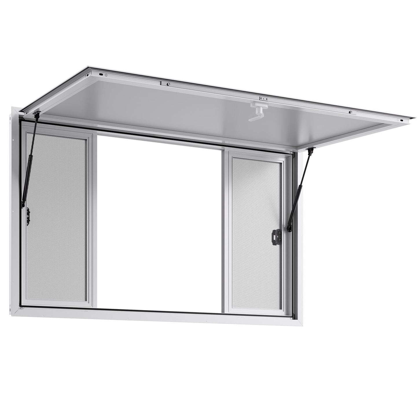 Concession Window 1524x915 mm, Aluminum Alloy Service Window for Food Truck, Up to 85 Degrees Stand Serving Window with 4 Sliding Windows, Awning Door, and Drag Hook, for Concession Trailers