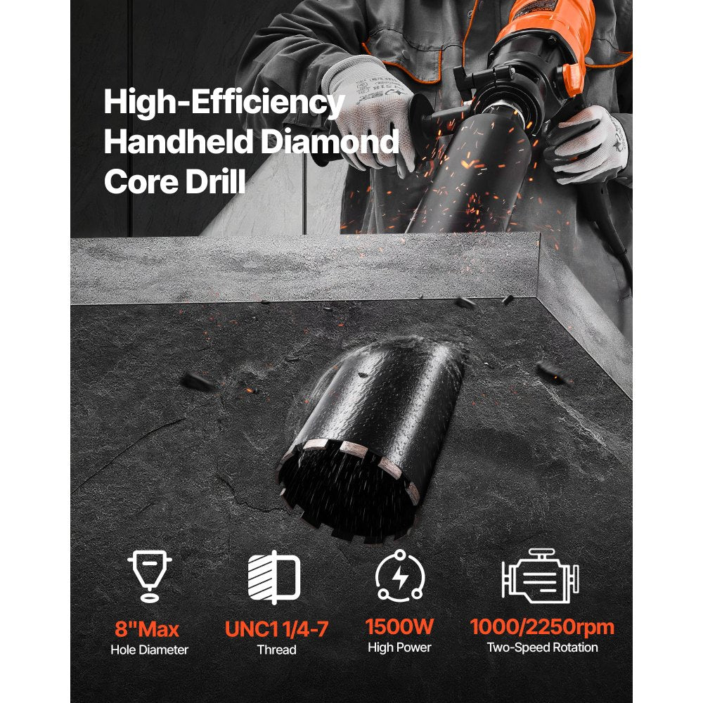 VEVOR Diamond Core Drill Machine Handheld Concrete Core Drill Rig 200 mm 1500W