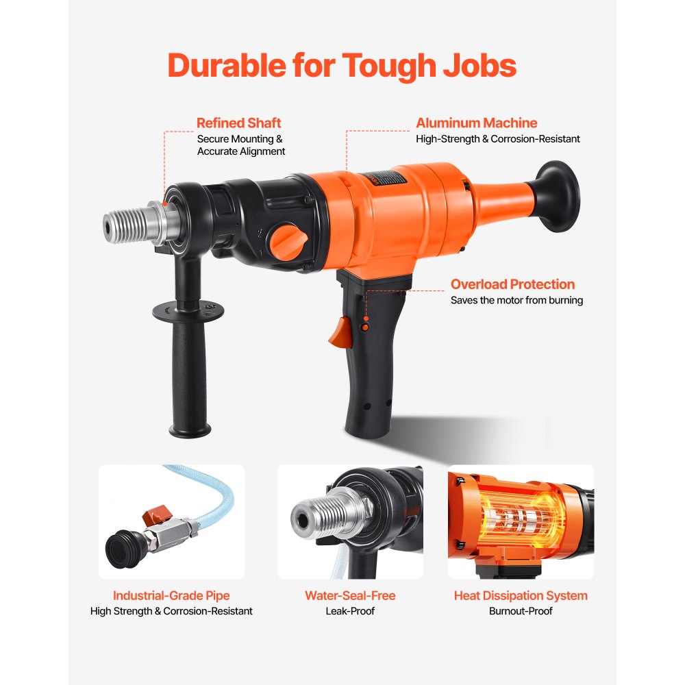 VEVOR Diamond Core Drill Machine Handheld Concrete Core Drill Rig 200 mm 1500W