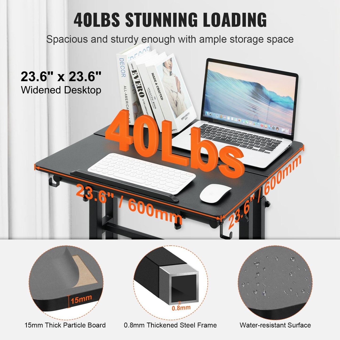 Adjustable Mobile Standing Desk with Tiltable Desktop and Lockable Wheels