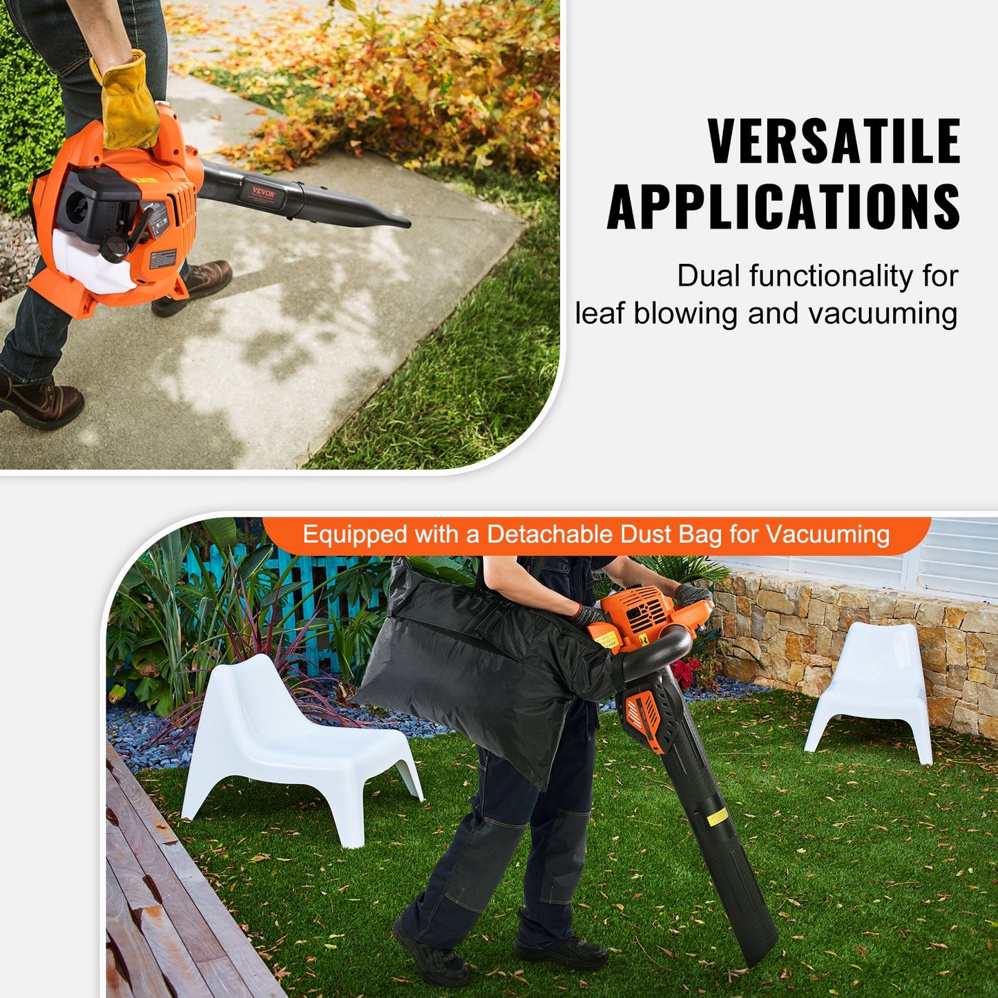 VEVOR Gas Leaf Blower, 26CC 2-Cycle Handheld Leaf Blower with A Fuel Tank, 2-in-1Gas-powered