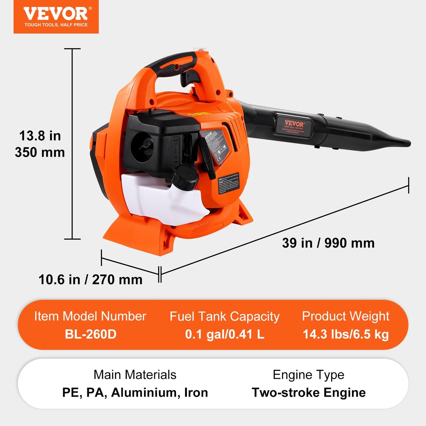 VEVOR Gas Leaf Blower, 26CC 2-Cycle Handheld Leaf Blower with A Fuel Tank, 2-in-1Gas-powered