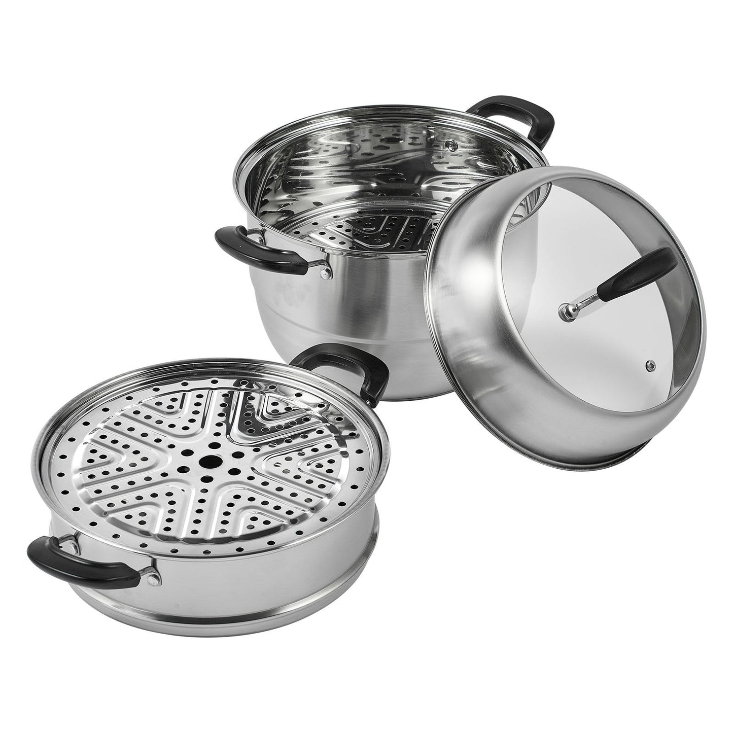 3-Layer Stainless Steel Steamer Pot Set, 28cm, 8.5QT for Gas & Electric Stoves