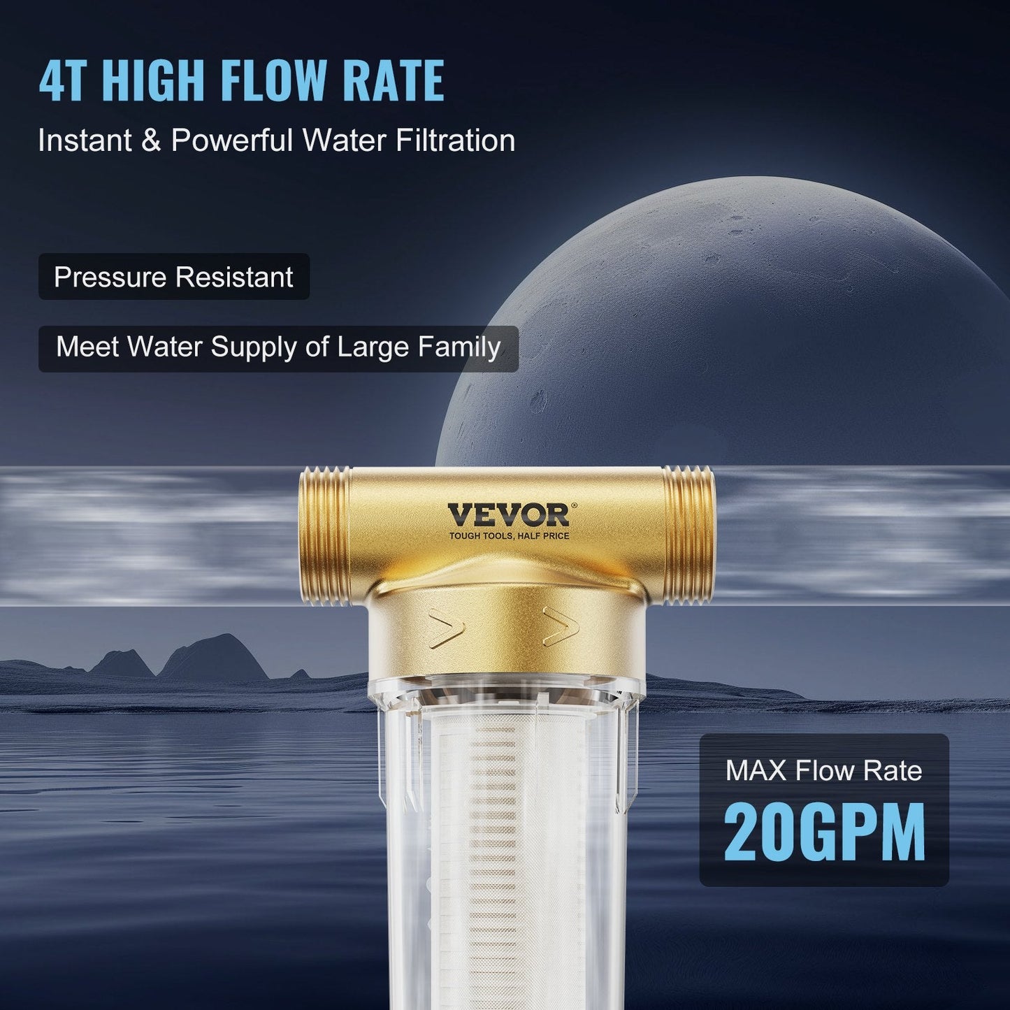 Whole House Water Filter, 40+30 Micron, 0.78 kg, 0.97 x 0.66 x 1.98 m, High Flow