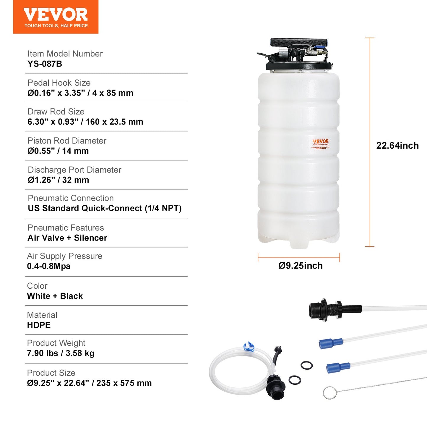VEVOR Fluid Extractor, 15 Liters Capacity, Pneumatic/Manual Oil Changer Vacuum Fluid