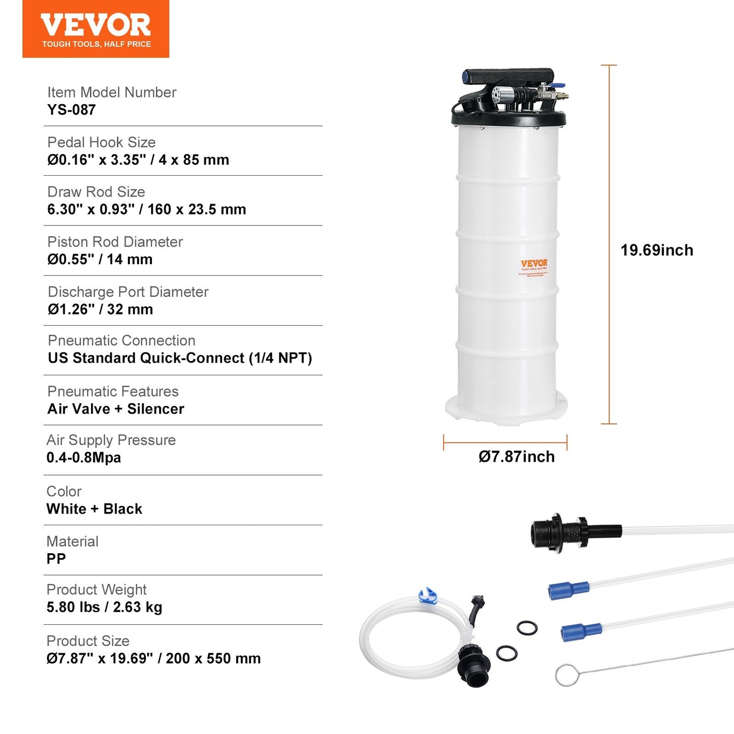 6.5L Pneumatic/Manual Oil Extractor Pump with Suction Hose for Vehicles