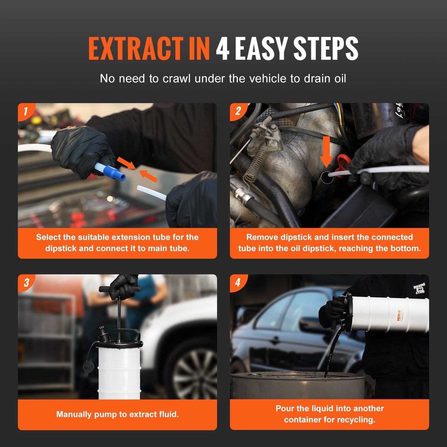 Manual Oil Extractor Pump, 6.5L Capacity with Suction Hose for Vehicles
