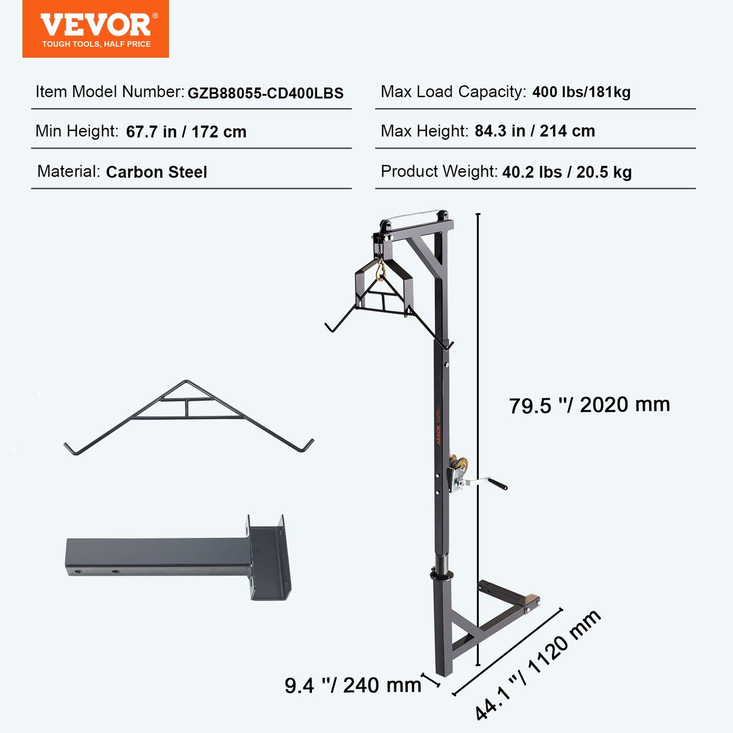 VEVOR Hitch Mounted Deer Hoist, 400 lbs Load Capacity, Hitch Game Hoist, Truck Hitch