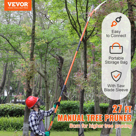 VEVOR Manual Pole Saw, 2.24 m-8.24 m Extendable Tree Pruner, Sharp Steel Blade and