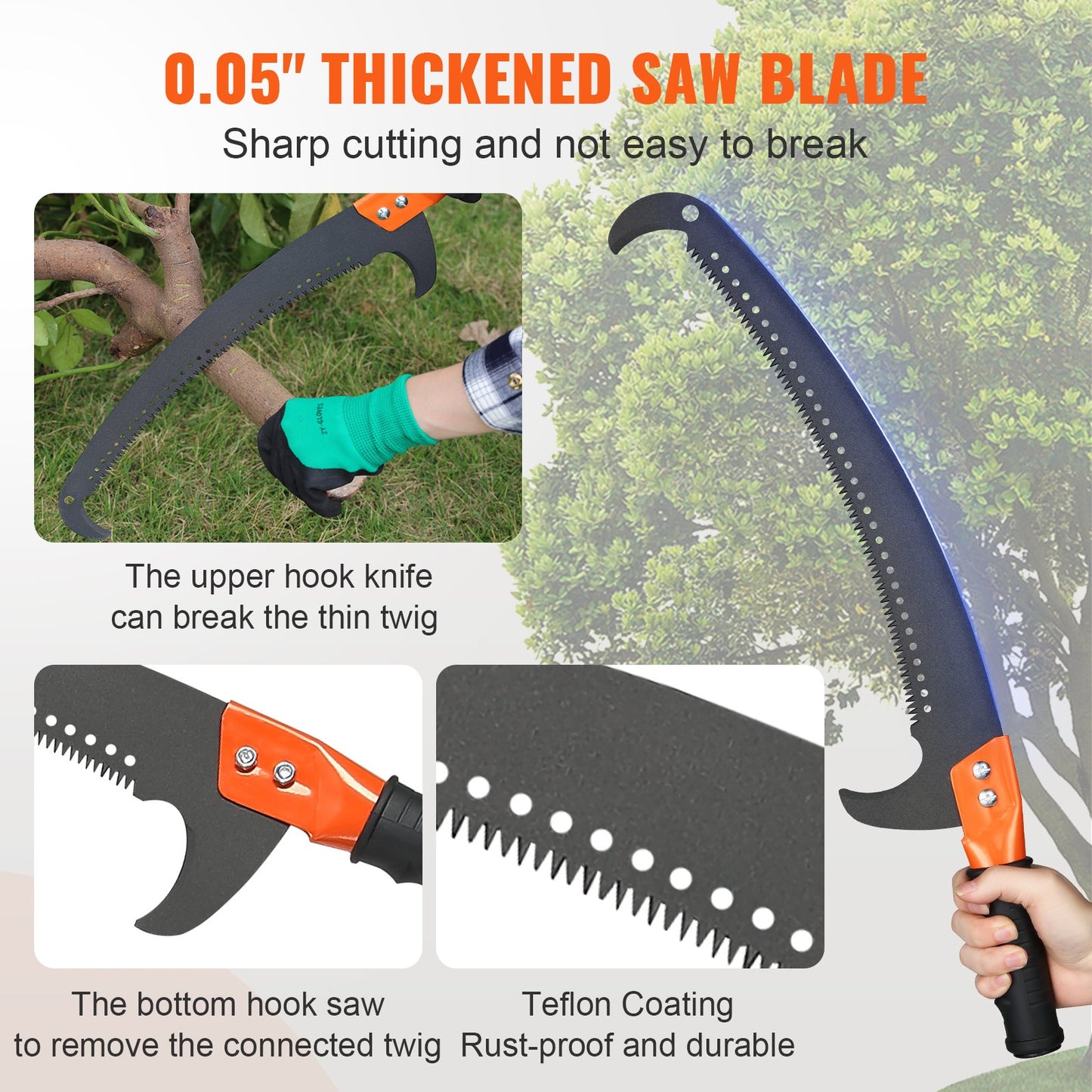 VEVOR Manual Pole Saw, 2.24 m-8.24 m Extendable Tree Pruner, Sharp Steel Blade and
