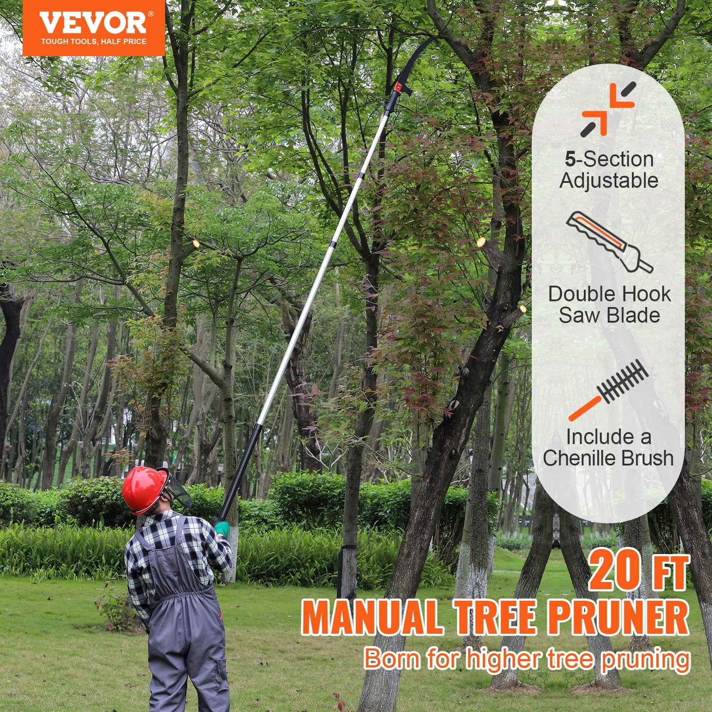 VEVOR Manual Pole Saw Extendable Tree Pruner 1.5 m-6.1 m Aluminum Alloy Pole