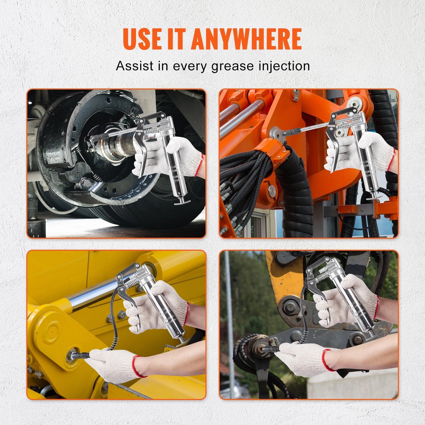 Heavy Duty Pistol Grip Grease Gun with Flex Hose, 3500 PSI, 0.12 kg Capacity