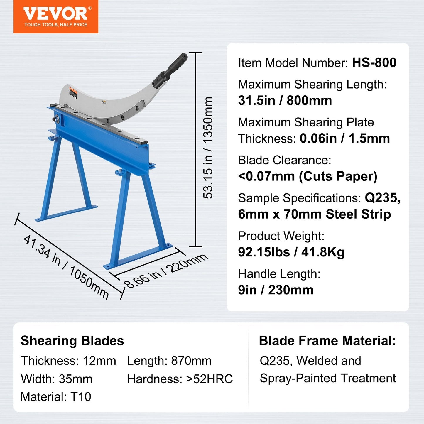800mm Manual Metal Shear for Benchtop Cutting, Heavy-Duty Steel Plate Cutter