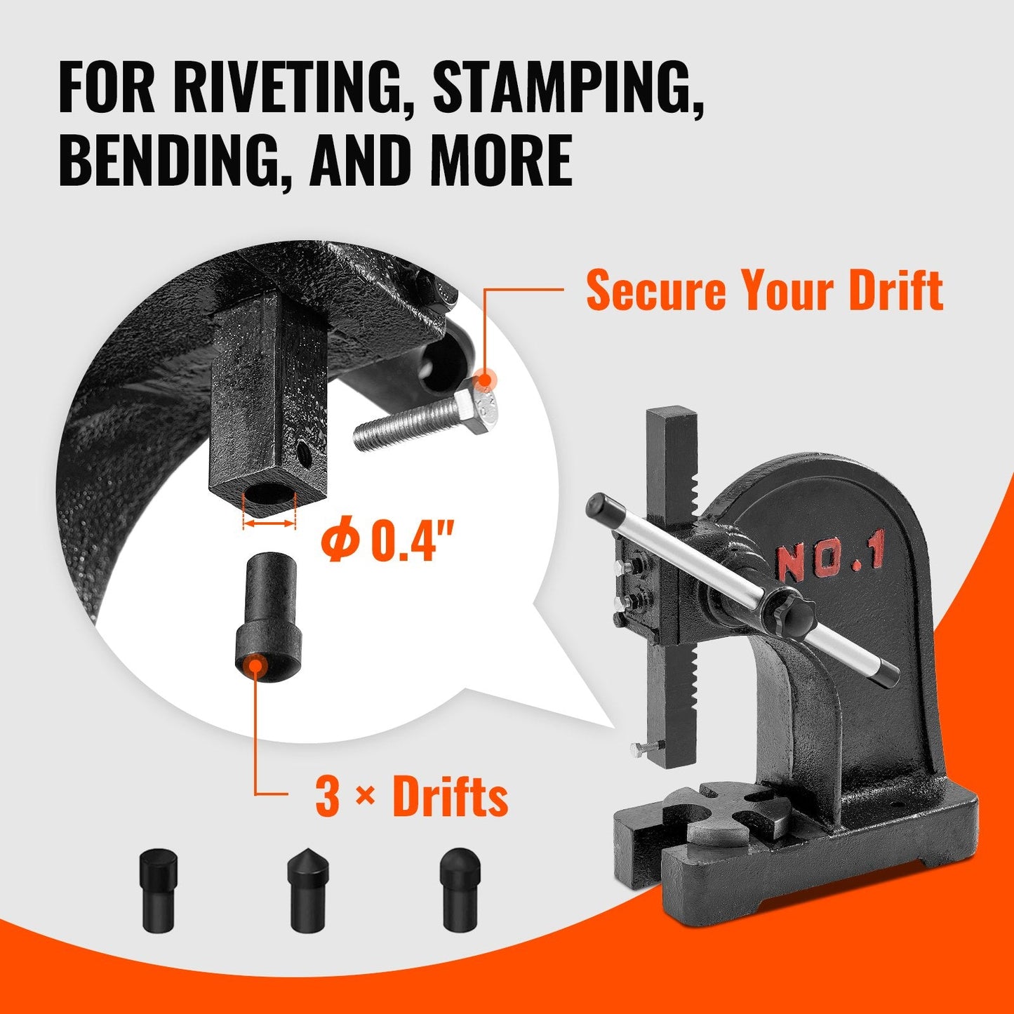 Heavy-Duty 1 Ton Manual Arbor Press, 150mm Max Height, Cast Iron Construction