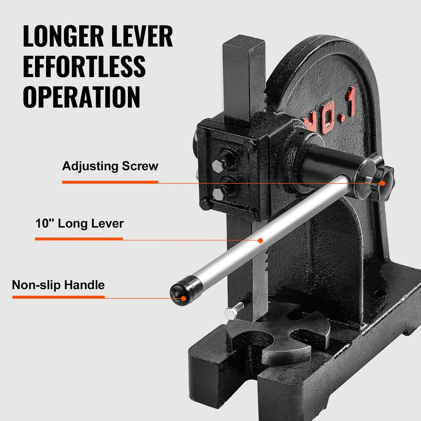 Heavy-Duty 1 Ton Manual Arbor Press, 150mm Max Height, Cast Iron Construction