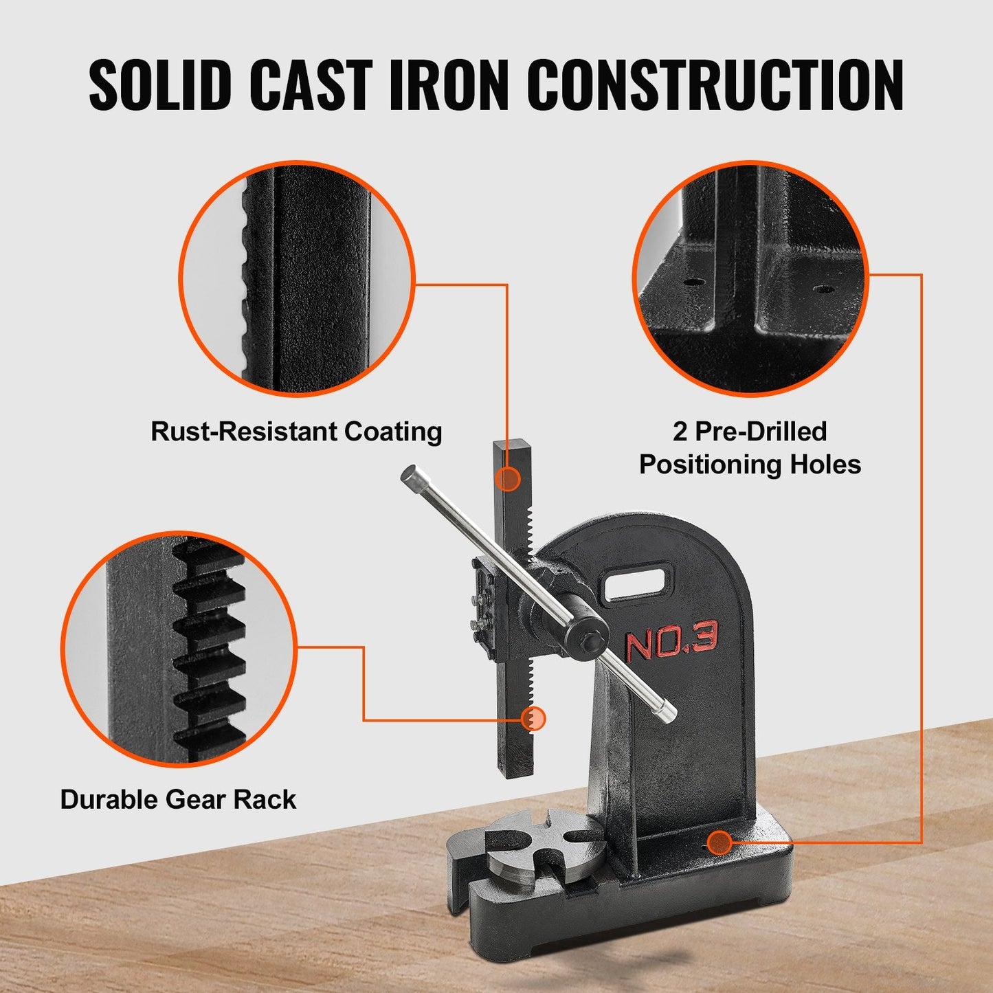 3 Ton Manual Arbor Press, 0.79m Height, Heavy-duty Cast Iron Hand Press