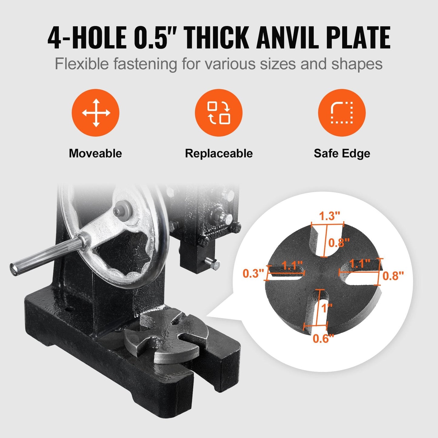 Manual 1 Ton Arbor Press with Handwheel, 0.15m Max Height, Cast Iron Frame