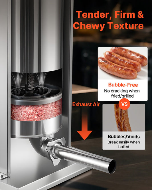 Manual Sausage Stuffer, 33 LBS / 15 L Vertical Meat Stuffer, Heavy Duty Sausage Casing Meat Stuffing Machine, Dual-Speed Stainless Steel Filler with 5 Filling Tubes, for Commercial and Home Use