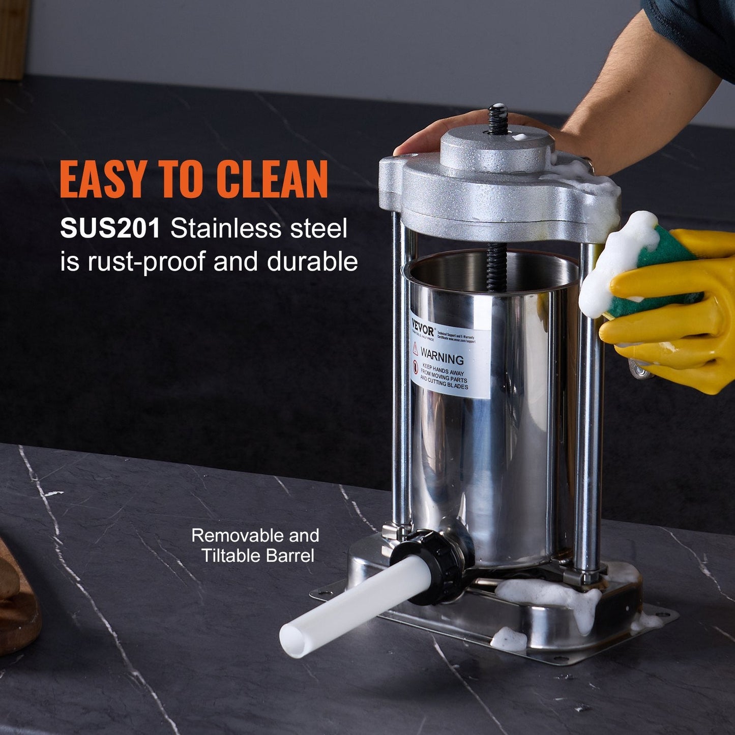 Manual Vertical Sausage Stuffer, 2 L Capacity, 304 Stainless Steel Construction