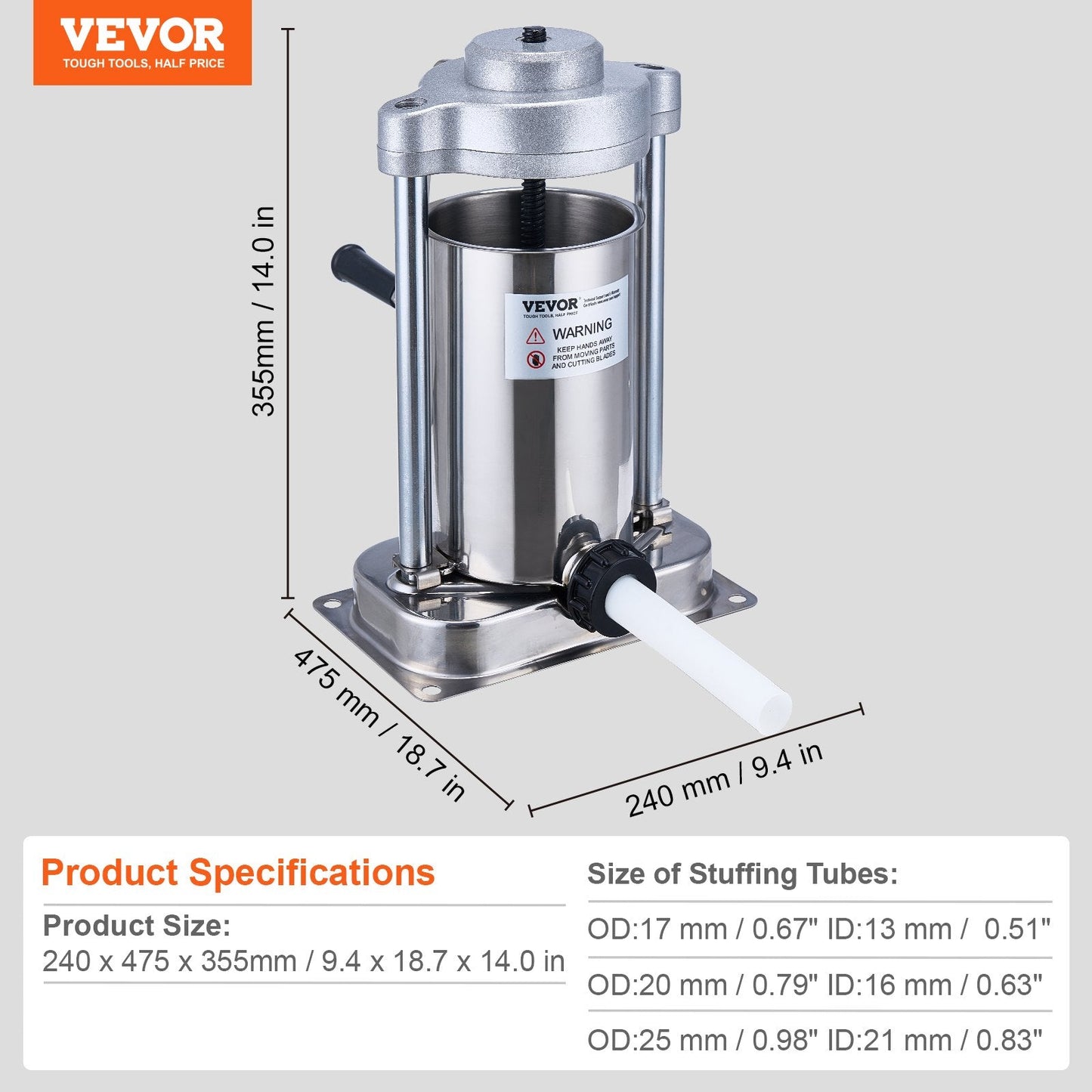 Manual Vertical Sausage Stuffer, 2 L Capacity, 304 Stainless Steel Construction
