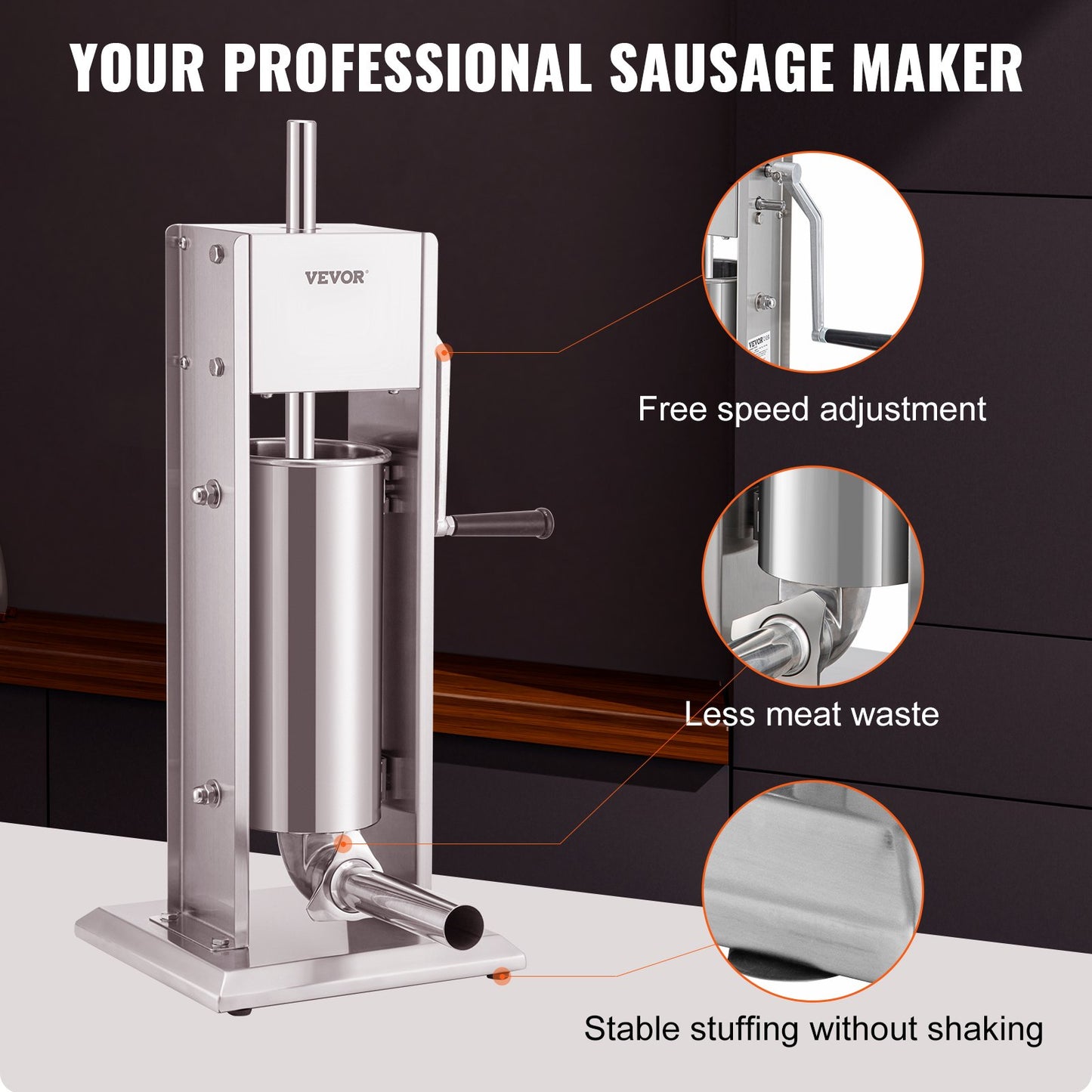 VEVOR Sausage Stuffer 8LBS/5L Capacity Homemade Sausage Maker Stainless Steel