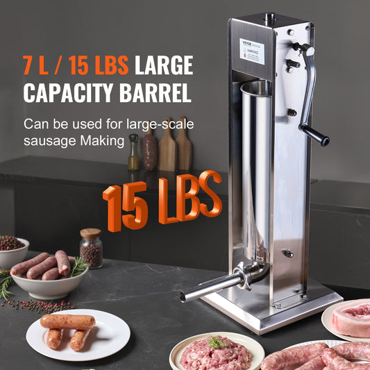 7L Vertical Sausage Stuffer, Stainless Steel, Manual, 11.9 kg Capacity