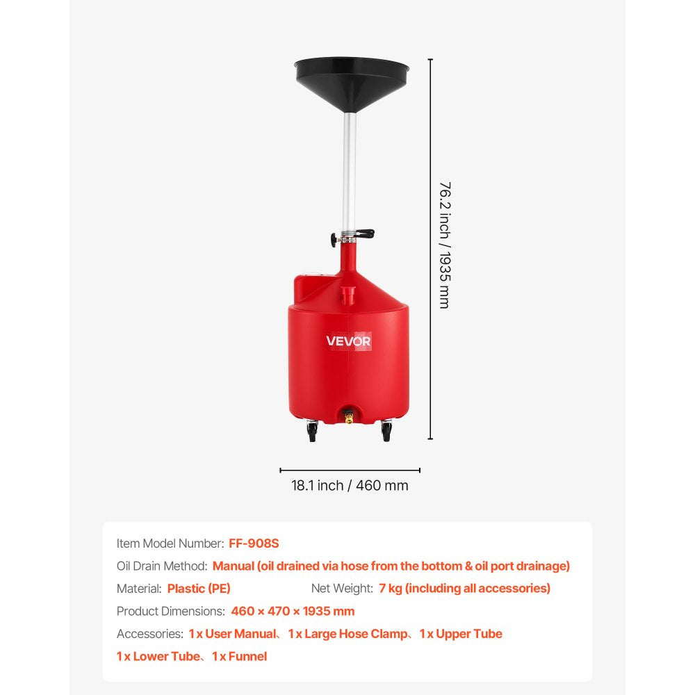 Waste Oil Drain Tank 68L Industrial Fluid Drain Tank with Funnel